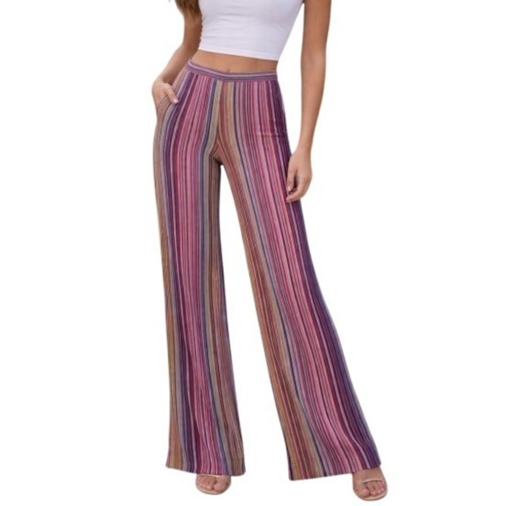 NWOT Trina Turk Multicolor Vertical Stripe Wide Leg Knit Pants Size 00 XS